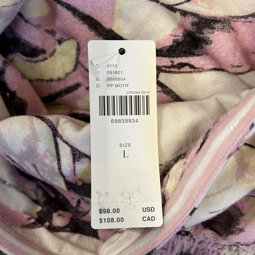 NEW By Anthropologie Sheer Peasant Long Sleeve Mock Layer Top Purple Motif LARGE